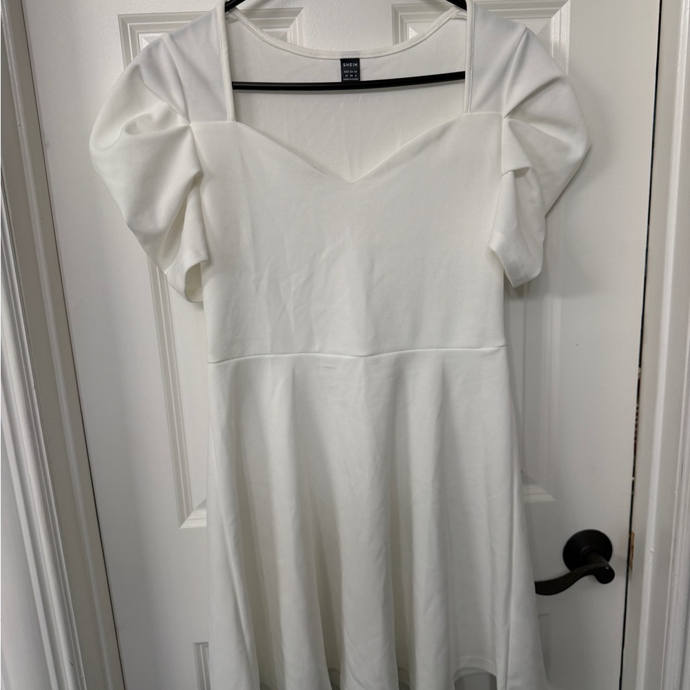 White Puff-Sleeve Mini Dress